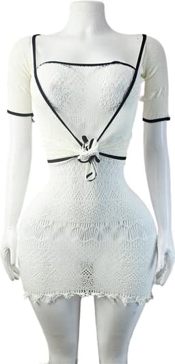BamBella ® - Panty pak -Onesize - rok top suite set - Dames - Onesize - Erotische jumpsuit van kant erotische lingerie doorzichtig wit — thumbnail 1