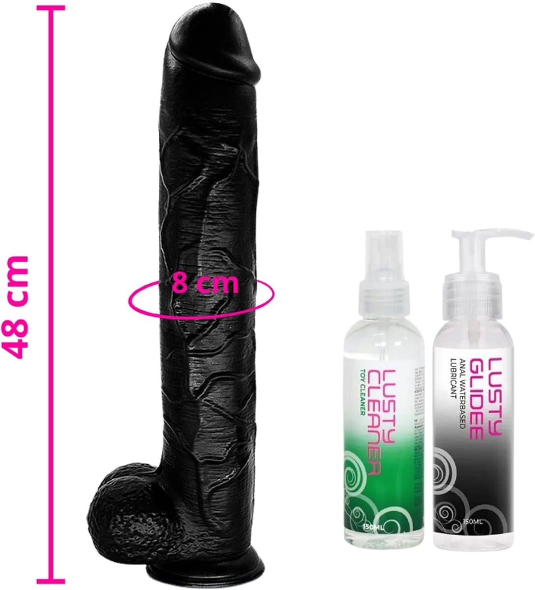 Lusty Mega Realistische Grote Dildo met zuignap - 48 x 8 cm! - XXL Dildo Voordeelpack - Extreme Zwarte Dildo voor anaal gebruik — afbeelding 1