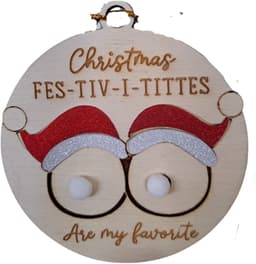 WoodR Grappige kerstballen ludiek cadeau Set van 4 “Fes-tiv-i-tittes” Kerstballen – Grappige kerstversiering ooit! Voor de echte kerstliefhebber met humor! tieten kerstbal Ideaal voor dun cadeau studenten huizen surprise cadeau Secret Santa, — thumbnail 3