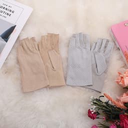 Vingerloze UV-beschermende handschoenen voor dames - 2 paar - antislip - voor auto rijden en outdoor zomeractiviteiten - Khaki/Grijs - ultieme bescherming tegen de zon — thumbnail 3