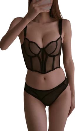 Sexy push-up korset beha - Erotische BH - Transparant - Brede banden - Haak en oog sluiting - Comfort - Lingerie — thumbnail 1