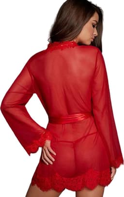 Lingerie jurk RED Velvet inclusief string | Verleidelijke nachtjapon | Erotische tint | Sexy nachtkleding | Rode Kimino | Voor haar | Vrouwen lingerie — thumbnail 2
