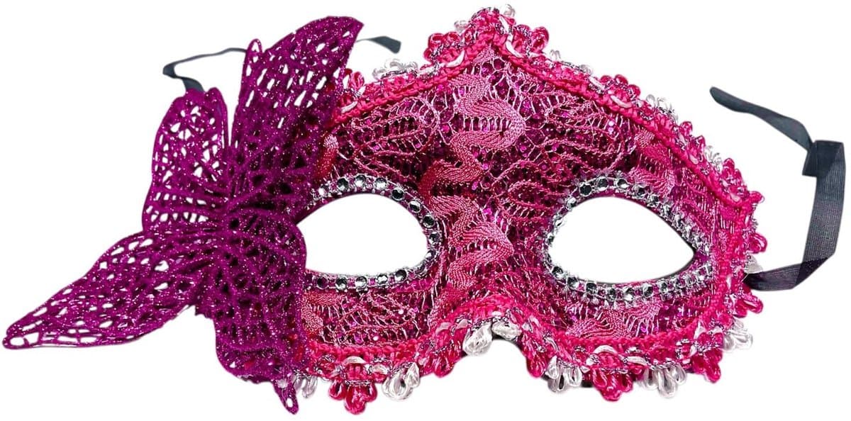 Venetiaans Masker - Maskerade Masker- Kantpatroon - Roze/Zilver — afbeelding 1