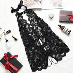 Lace Robe - Nachtkleding - 2 Stuks - Kerstkostuums - lingerie set - Robe with Lace - Ondergoed - Halloween kostuum - Sleepwear - Sexy Nightdress - Neglige - Loungewear - Sexy Nightdress - Zwart en burgundy - XL — thumbnail 2