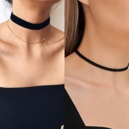 Pack of 3 Velvet Choker Necklaces for Women with Tattoo Chain Ribbon for Teens Velvet Black — thumbnail 6
