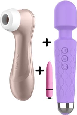 Satisfyer Pro 2 + Ivy Lux Wand Massager + Ivy Lux Bullet Vibrator - Luchtdruk Vibrator & Clitoris Stimulator – 2-in-1 Seksspeeltjes Set voor Vrouwen – Waterdicht & Fluisterstil — thumbnail 1