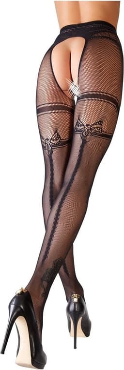 Cottelli Collection – Hold Up Kousen met Open Kruis voor Gemakkelijk Toegang -Maat S/M - Zwart — thumbnail 7