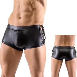 BDSM Lederen harnas korte short met open kruis functie - PU Leer - Latex look - Boxershort - Touw - Licht verstelbaar - Korte broek — thumbnail 2