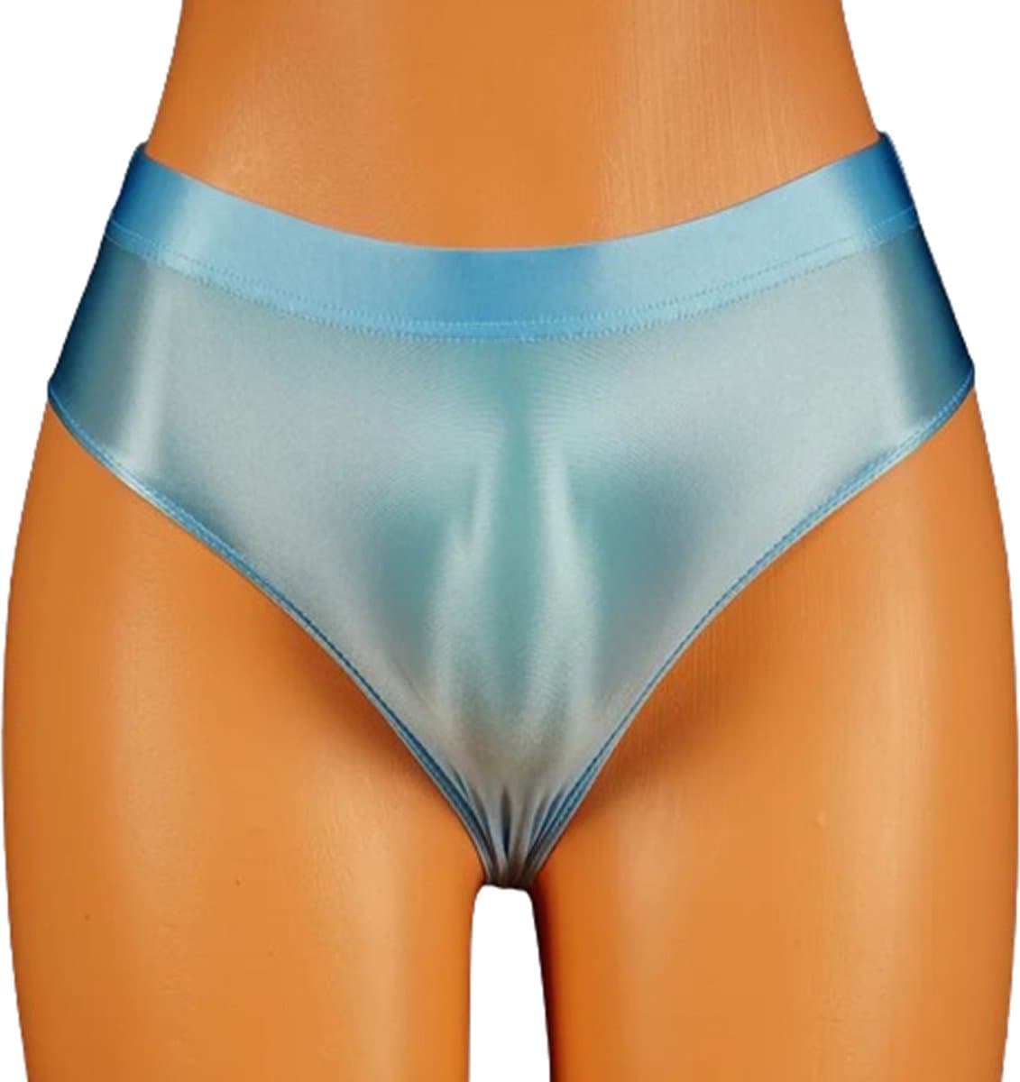 Satijnen Dames Slip voor Mannen – Glanzend – Hoge Taille – Blauw — afbeelding 1