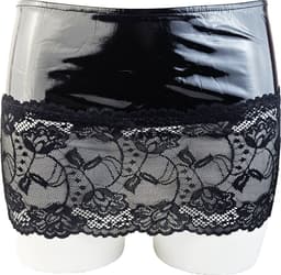 BamBella® - Datex mini Rok - Maat L/XL - zwart met kant Rollenspel sm dames sexy Glans kleding mix van Latex en stof — thumbnail 1