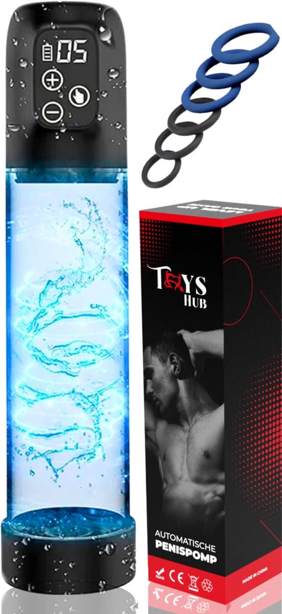 Toys Hub® Automatische Penispomp MAX met 6 Penisringen & Ebook - Elektrisch - USB Oplaadbaar - LED Scherm - Sex Toys voor Mannen - Penis Vergroter – 20 CM — afbeelding 1