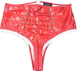 BamBella® Slip Onderbroek - Maat S/M - Erotische Sexy BDSM Lingerie Dames - Rood rits ondergoed Datex mix latex en stof wetlook open kruis — thumbnail 4