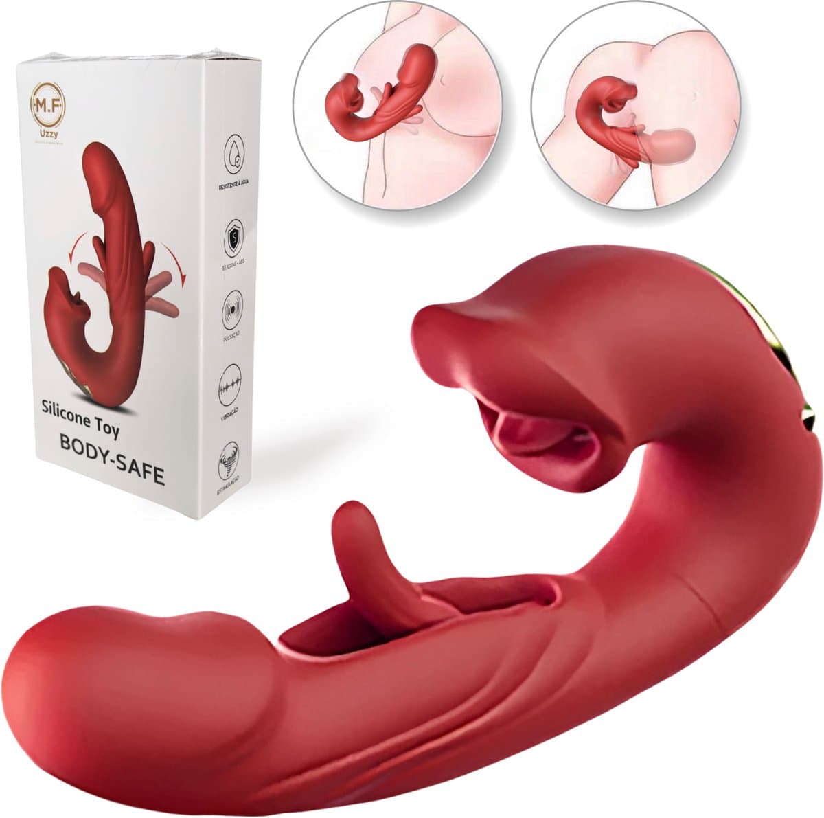 Uzzy M.F 3 in 1 Vibrator voor Vrouwen – G-Spot & Clitoris Stimulator – Sex Toys voor Koppels – 20 standen – Luxe Seksspeeltje Rood — afbeelding 1