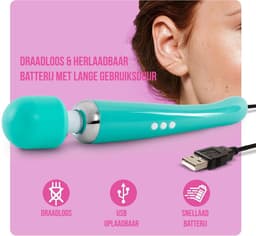 Wand vibrator groot | – Draadloze Magic Wand Vibrator – 20 Vibraties & 8 Snelheden – Stil, Waterbestendig & Oplaadbaar – Groen — thumbnail 3