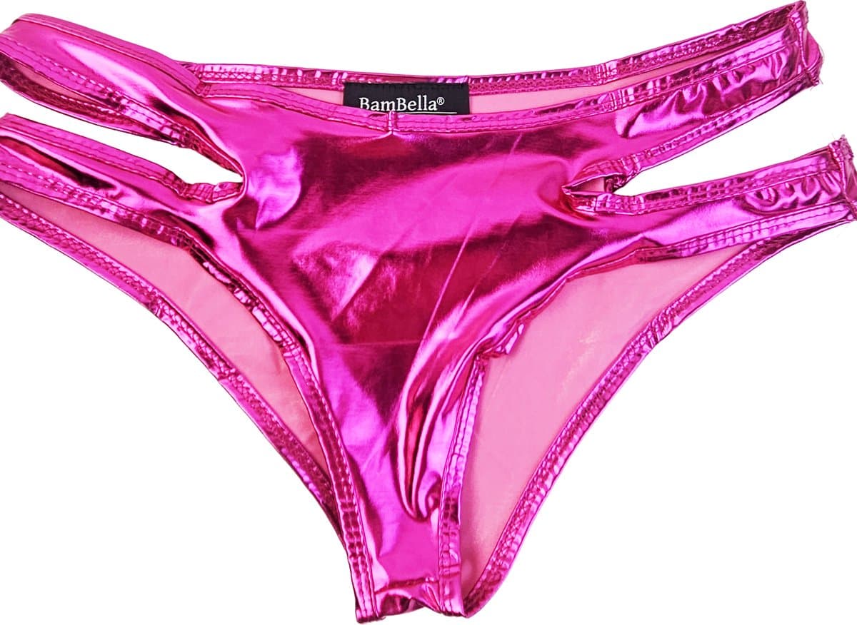 BamBella® Erotische onderbroek - Maat S M L Wetlook slip Dames - Roze Glans Lame metallic ondergoed Sexy BDSM kleding — afbeelding 1