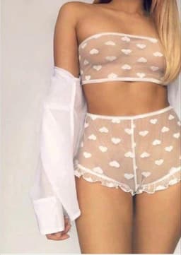 Jumada's - Sexy Kanten Ondergoed - Lingerie setje - Wit met Hartjes - M — thumbnail 1