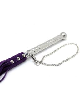 Rimba Bondage Play - Flogger - Suede Stroken - Zweep Met Metalen Handvat - Paars — thumbnail 2