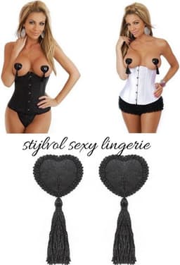 Tepelkwasten | Zwarte hart tepelstickers met kwastjes | Burlesque tepelkwastjes — thumbnail 2