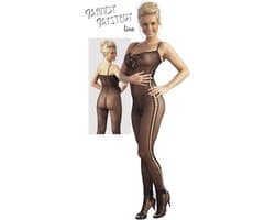 Mandy Mystery Lingerie –  Catsuit met Veter Ontwerp Licht transparant en Open Kruis – Maat S/M - Zwart