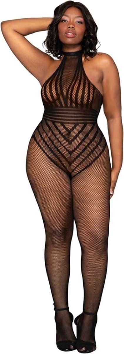 Visnet Bodystocking Teddy - Plus Size - Zwart — afbeelding 1