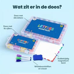 Magnetische letters en cijfers voor kinderen, 182 letters, 81 cijfers en symbolen, magneten voor kinderen, twee dozen, een magneetbord, markers en een borstel — thumbnail 1