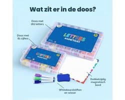 Magnetische letters en cijfers voor kinderen, 182 letters, 81 cijfers en symbolen, magneten voor kinderen, twee dozen, een magneetbord, markers en een borstel