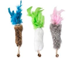 Veerspel voor katten, 3 stuks reserveonderdeel voor kattenspeelgoed, interactief speelgoed voor katten, speelgoed voor kittens, vogelpijp, vogelveren, interactieve kat (groen/blauw/roze)
