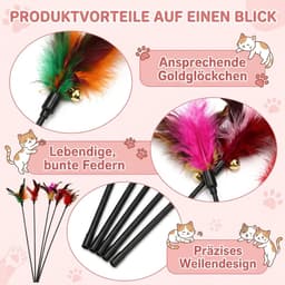 12 stuks kattenspeelgoed, kattenhengelveer, kattenspeelgoed, hengel met veerspeelgoed, 40 cm lengte, voor interactief spel en beweging, voor kittens en katten — thumbnail 2