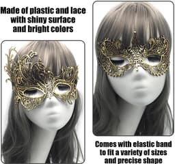 Dailygoods- Masker Set van 3 Stuks - Kanten Masker - Zwart/Goud - Geschikt voor de Meeste Mensen - Elegante Pasvorm - Retrostijl - Feestmasker — thumbnail 5