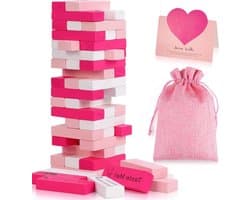 Roze Torenspel - Houtblokken Set - Date Night Spel - 6 DIY Blokken - 54 Stuks - Roze