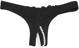 String - Lingerie - Open kruis - Kant - Slipje - Met parels - Sexy lingerie - Lace - Peek-a-boo string - Ondergoed - Zwart - One size (valt klein) - Jonyx — thumbnail 1