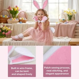 Women's Bunny Ears Costume Set, 4 Pieces, Bunny Ears, Headband with Bow Tie and Paw Gloves, Easter Bunny Costume - ShopVlot — thumbnail 5