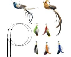 Interactief Katten Veren Speelgoed voor Kat Volwassene en Katje, 7st Vervanging Vogels Ballen Veren met Bel en 2st Handheld Elastische Teaser Toverstokjes voor Kitty Katje Binnen (B)