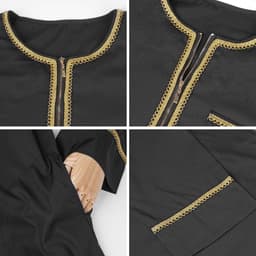 Kaftan Lange Mouw Thobe voor Mannen Zwart Jalabiya Jubba Abaya Heren Gewaden Moslim Gebed Kleden Islamitische Geschenken — thumbnail 5