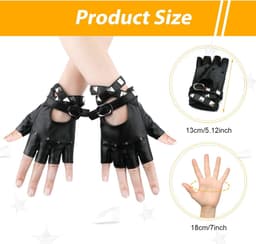 Handschoenen Leer Palm, PU Zacht Punk Handschoenen Vingerloze Handschoenen Leer Cosplay Zwarte Rocker Kostuum Accessoires met Spike-Armband voor Halloween Vrouw Tieners — thumbnail 2