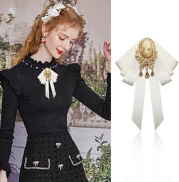 Hof stijl Crystal Ribbon Bow Tie Broche Pins Voor Vrouwen Meisjes Victoriaanse Cameo Boog Broche Pre-Gebonden Strik Corsage Kraag accessoire — thumbnail 4