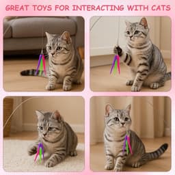 Speelhengel met veren, kattenstok, kattenspel met veren, interactief speelgoed, 2 grappige intrekbare kattenstokjes en 9 reserveveren teaser met bel, 11 stuks — thumbnail 3