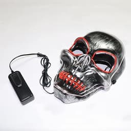 LED masker – Griezelig masker – Schedelmasker – Halloweenmasker –Halloween-decoraties - Kostuummasker – Maskerbalmasker – Perfect voor maskerades, Halloween en themafeesten – Ijsblauw en rood licht — thumbnail 5