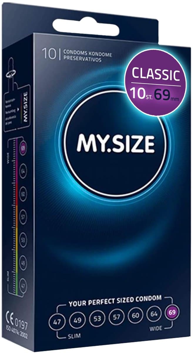 MY.SIZE Classic condooms maat 7 I 69 mm breed I 10 stuks standaard verpakking I premium condooms extra dun I condooms true to touch gossamer I dunne 0,07 mm wanddikte I condooms veganistisch — afbeelding 1
