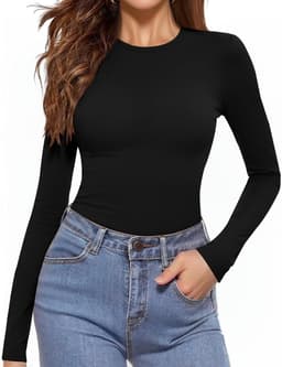 Dames tops met lange mouwen dames ronde hals basislaag shirts casual slank getailleerd ondershirt lichtgewicht basic tuniek trui | Slim Fit, basislaagontwerp, zachte aanraking, herfst winter, warm gevoel, licht gevoel — thumbnail 1