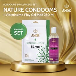 Set AMOR Premium Condoom en Glijmiddel - Ideale partners voor goede seks, 100 Nature Condooms Ø 53 mm + Vibratissimo Play Gel med 250 ml — thumbnail 2