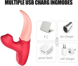 Likkende Tong Vibrator voor Vrouwen, Clitorisstimulator met Zuigfunctie, 10 Likstanden & 10 Zuigstanden, Siliconen, Waterdicht en Oplaadbaar — thumbnail 3