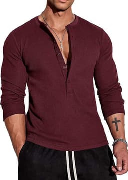 Cmdr Heren wafel-henley-overhemden, Casua Lange Mouwen T-shirt Casual 5-Knoopsluiting, Lange Mouwen Regualar Fit Stijlvol T-Shirt, Thermisch Ondergoed — thumbnail 1