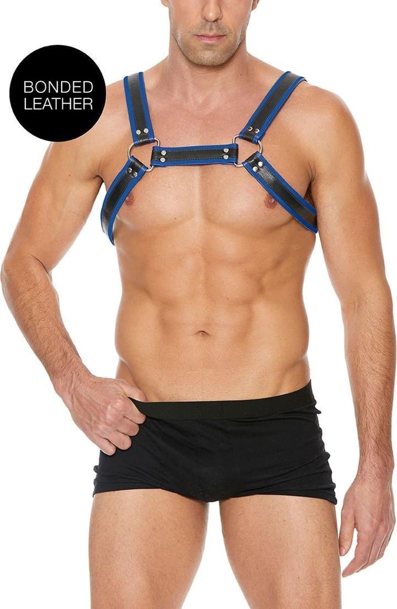 Shots - Ouch! Leren Bulldog Harnas met Gespen - L/XL blue L/XL — afbeelding 1
