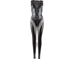 Cottelli Collection – Geregen Catsuit van Transparant Powernet met Wetlook Extravagant en Aantrekkelijk – Maat S - Zwart
