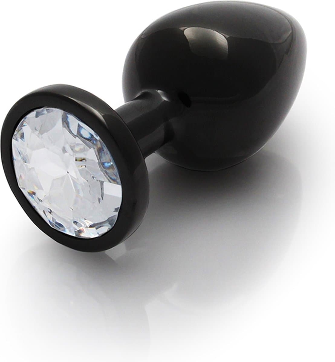 Shots - Ouch! OU809GUN - Round Gem Butt Plug - Medium - Gunmetal / Diamond — afbeelding 1