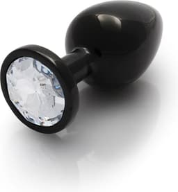 Shots - Ouch! OU809GUN - Round Gem Butt Plug - Medium - Gunmetal / Diamond — thumbnail 1