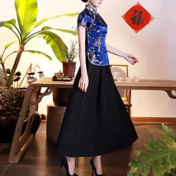 Etnisch Cheongsam Damesshirt met Korte Mouwen en Pruimenprint — thumbnail 2