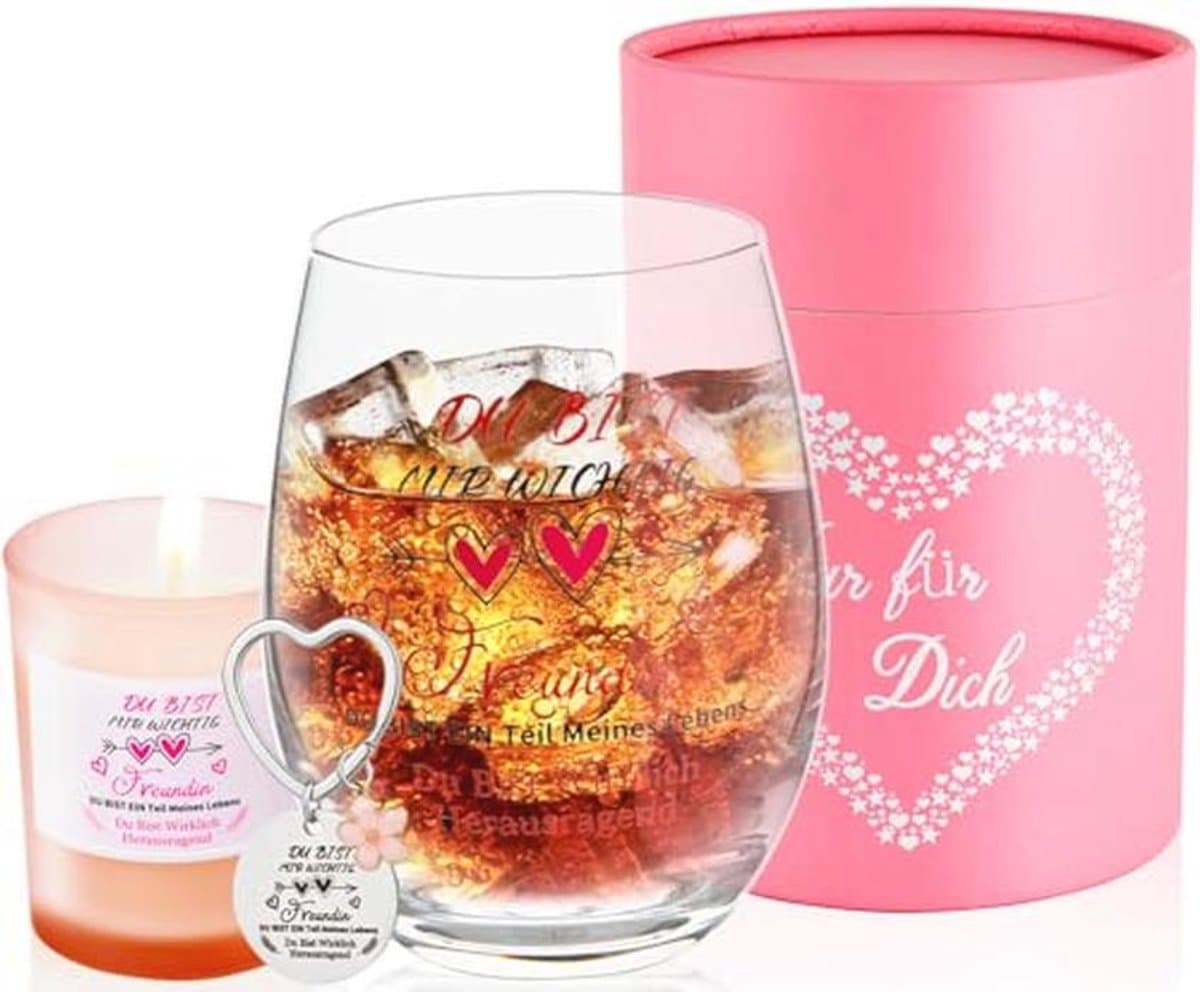 Persoonlijk Cadeau voor Vrouwen, Gegraveerd Wijnglas en Geurkaars Set, Perfect voor Verjaardagen en Speciale Gelegenheden — afbeelding 1