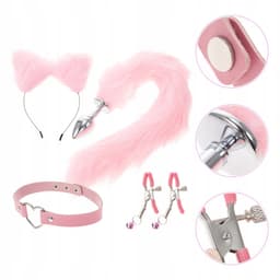 Volle Vos Kostuum Set - Met Pluche Staart， Oren Hoofdband， Halsband en Accessoires， voor Roleplay en Feesten，Roze — thumbnail 9